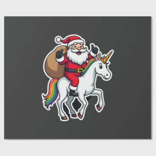 Weihnachts-Santa-Claus-reitet-Einhorn - Xmas Mädch Geschenkpapier