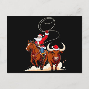 Weihnachts-Santa-Cowboy-Lasso-Stier-Reiten-Rodeo Feiertagspostkarte