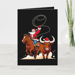 Weihnachts-Santa-Cowboy-Lasso-Stier-Reiten-Rodeo Karte