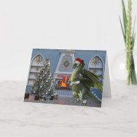 Weihnachts-Santa-Drache-Kamin-Szene Karte