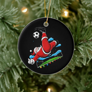 Weihnachts-Santa-Fußball-Fahrrad-Kick Xmas-Sport Keramik Ornament