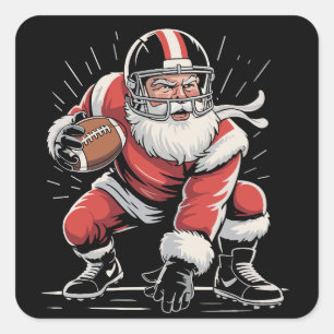 Weihnachts-Santa-Fußballspieler Lineman Quarterbac Quadratischer Aufkleber