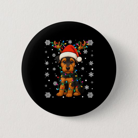 Weihnachts-Santa-Hut Rentier Airedale Terrier Lieb Button (Vorderseite)