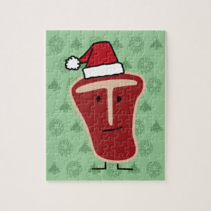 Weihnachts-Santa-Hut T-Bone-Steak Fleisch Protein Puzzle