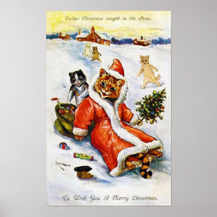 Weihnachts-Santa-Katze, Louis Wain Poster