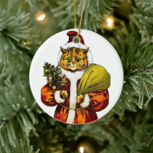 Weihnachts-Santa-Katze von Louis Wain • Weihnachts Keramik Ornament