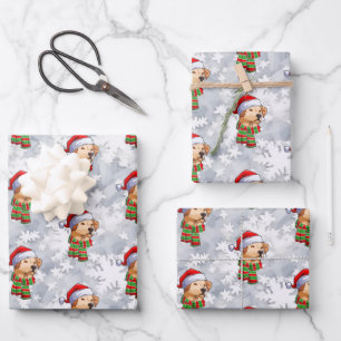 Weihnachts-Santa-Labrador Retriever Schneeflocken Geschenkpapier Set