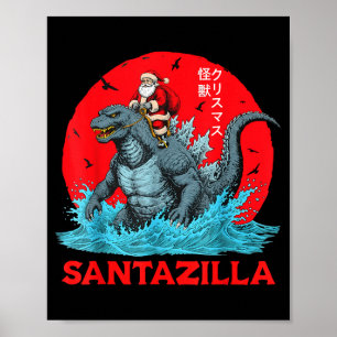 Weihnachts-Santa reitet auf japanischem Monster Ka Poster