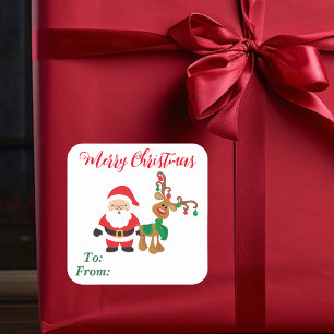 Weihnachts-Santa-Rentier An Für Geschenk Quadratischer Aufkleber