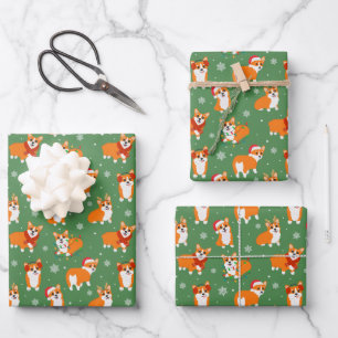 Weihnachts-Santa-Rentier-glücklicher-Corgi-Hund-Ha Geschenkpapier Set