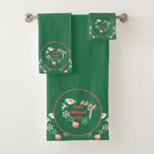 Weihnachts-Santa-Rentier-Handtuch Badhandtuch Set