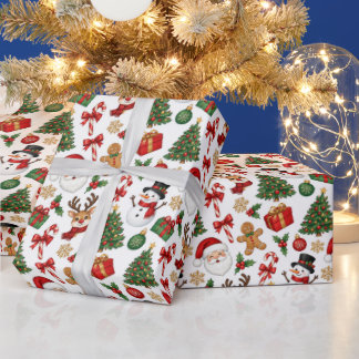 Weihnachts-Santa-Rentier-Schneemann nahtlos Geschenkpapier