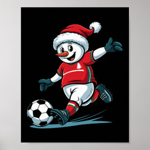 Weihnachts-Santa-Schneemann spielt Fußball lustig Poster
