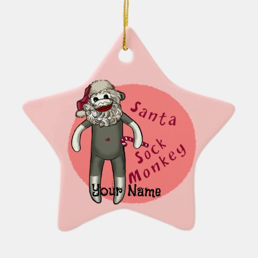 Weihnachts-Santa-Sockenaffe-Ornamente Keramik Ornament (Vorne)