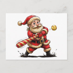 Weihnachts-Santa-Softball-Spieler-Zuckerrohr-Schlä Feiertagspostkarte