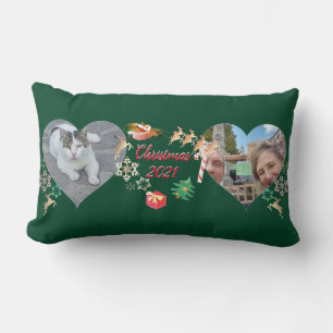 Weihnachts-Santa und Rentiere 2 Fotos Grußkarte Lendenkissen