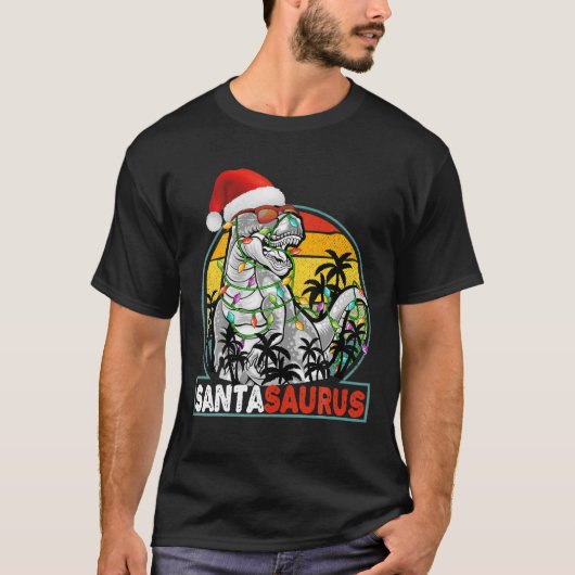 Weihnachts Santasaurus Dinosaurier Rex Xmas Lichte T-Shirt (Vorderseite)