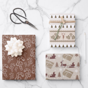 Weihnachts-Scandi Brown Muster Geschenkpapier Set