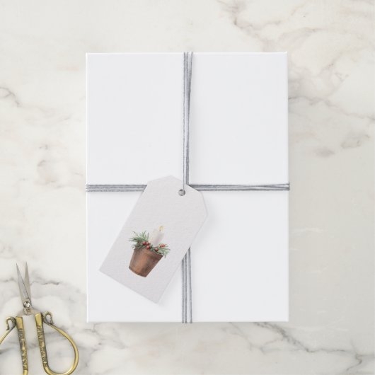 Weihnachts-Scandi Terracotta Pot mit Candle Geschenkanhänger (Mit Garn)