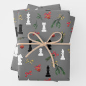 Weihnachts Schachspiel Muster Grau Geschenkpapier Set (Beispiel)