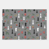 Weihnachts Schachspiel Muster Grau Geschenkpapier Set (Vorderseite)