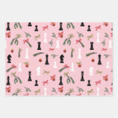 Weihnachts Schachspiel Spielmuster Rosa Geschenkpapier Set (Vorderseite 2)
