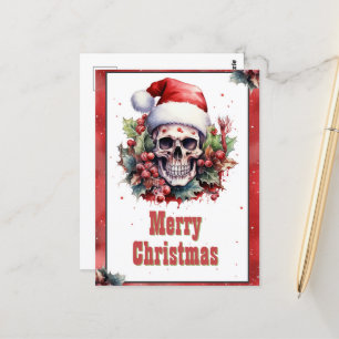 Weihnachts-Schädel-Aquarell Postkarte