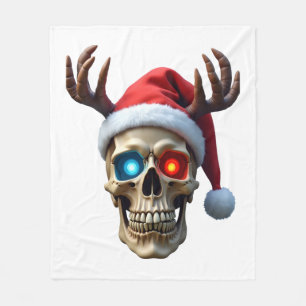 Weihnachts-Schädel mit Santa-Hut und Geweih Mystic Fleecedecke