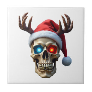 Weihnachts-Schädel mit Santa-Hut und Geweih Mystik Fliese