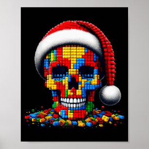 Weihnachts-Schädel-Santa-Hut-Block-Ziegel-Meister- Poster