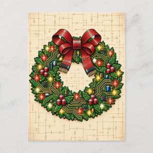 Weihnachts-Schaltkreisplatine mit Bandkabel-Schlei Postkarte
