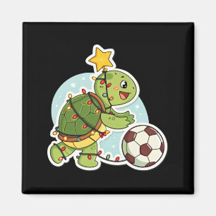 Weihnachts-Schildkröte mit Fußball-T-Shirt Magnet