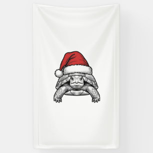 Weihnachts-Schildkröte-Santa-Hut-Vintage-Stich-Des Banner