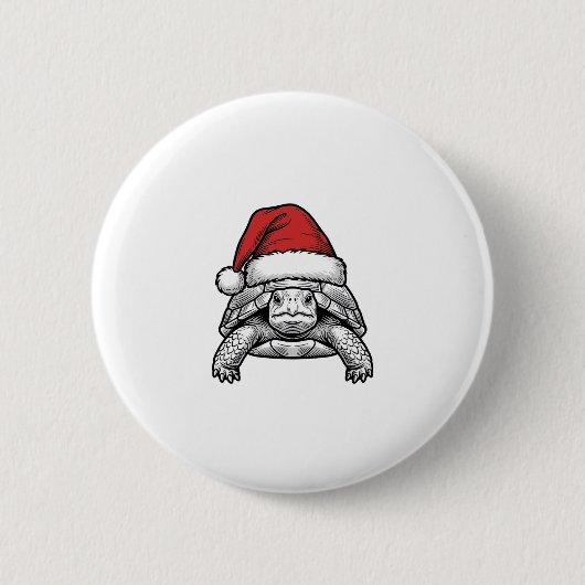 Weihnachts-Schildkröte-Santa-Hut-Vintage-Stich-Des Button (Vorderseite)