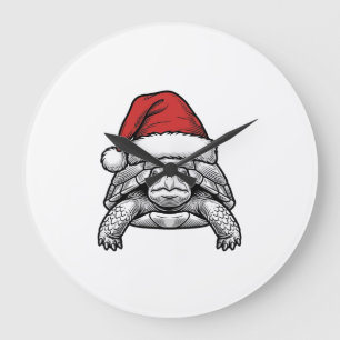 Weihnachts-Schildkröte-Santa-Hut-Vintage-Stich-Des Große Wanduhr