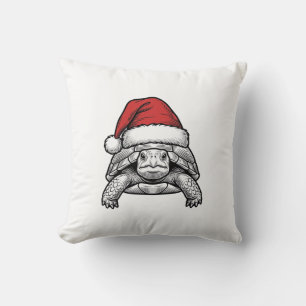 Weihnachts-Schildkröte-Santa-Hut-Vintage-Stich-Des Kissen