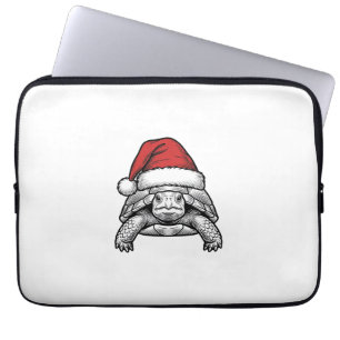 Weihnachts-Schildkröte-Santa-Hut-Vintage-Stich-Des Laptopschutzhülle