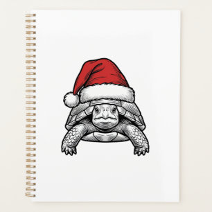 Weihnachts-Schildkröte-Santa-Hut-Vintage-Stich-Des Planer