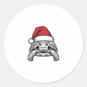 Weihnachts-Schildkröte-Santa-Hut-Vintage-Stich-Des Runder Aufkleber