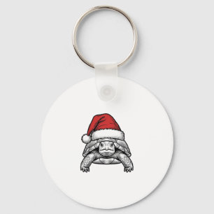 Weihnachts-Schildkröte-Santa-Hut-Vintage-Stich-Des Schlüsselanhänger