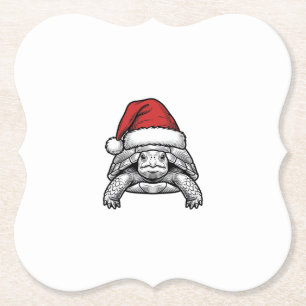 Weihnachts-Schildkröte-Santa-Hut-Vintage-Stich-Des Untersetzer
