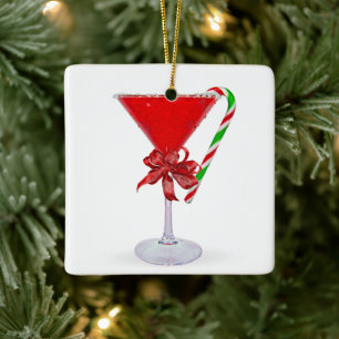 Weihnachts-Schleife auf Martini-Cocktail Keramikornament