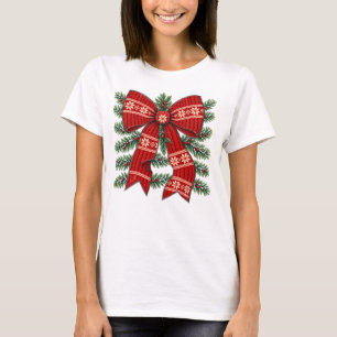 Weihnachts-Schleife Rot Gestrickt Schneeflocken-De T-Shirt