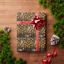 Weihnachts-Schleifen-Haken an einem Martini-Glas Geschenkpapier