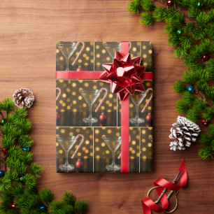 Weihnachts-Schleifen-Haken an einem Martini-Glas Geschenkpapier