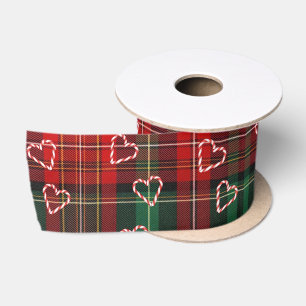 Weihnachts-Schleifen-Herzen auf Tartan-Karomuster Satinband