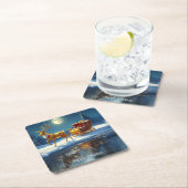 Weihnachts-Schlitten-Feiertag Rentier Rechteckiger Pappuntersetzer (Vor Ort)