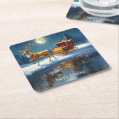 Weihnachts-Schlitten-Feiertag Rentier Rechteckiger Pappuntersetzer (angewinkelt)