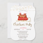 Weihnachts-Schlitten, Lights Gold Weihnachtsuntern Einladung (Vorderseite)