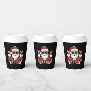 Weihnachts-Schlittenfahrer Santa Rock Xmas Rocker Pappbecher
